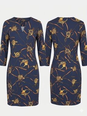 J. McLaughlin Navy Equestrian Belt Catalina Cloth Dress S